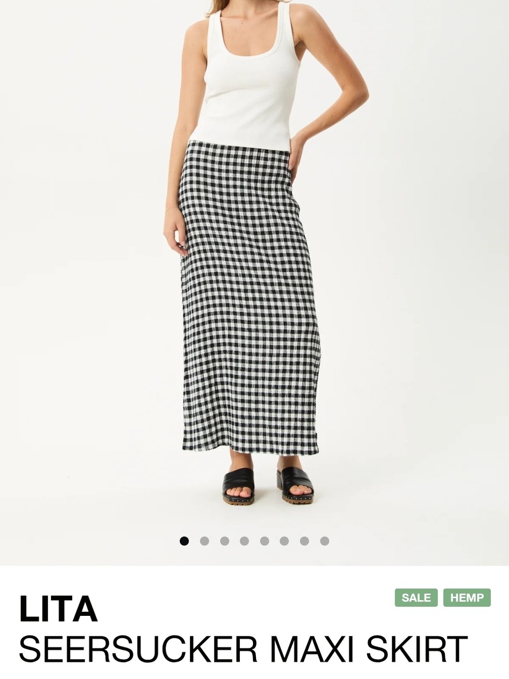 Afends Black & White Gingham Maxi Skirt